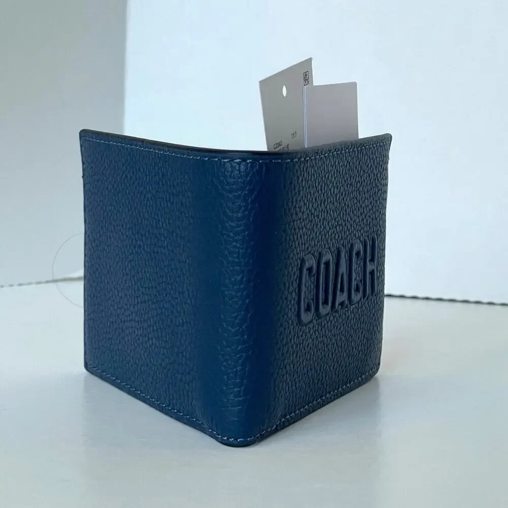 Coach CZ062 Mens Deep Blue Pebbled Leather Billfold Wallet
